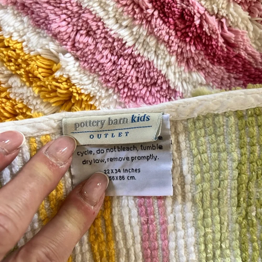 Pottery Barn Kids Striped Shag Rug in Pink, Yellow & Sage